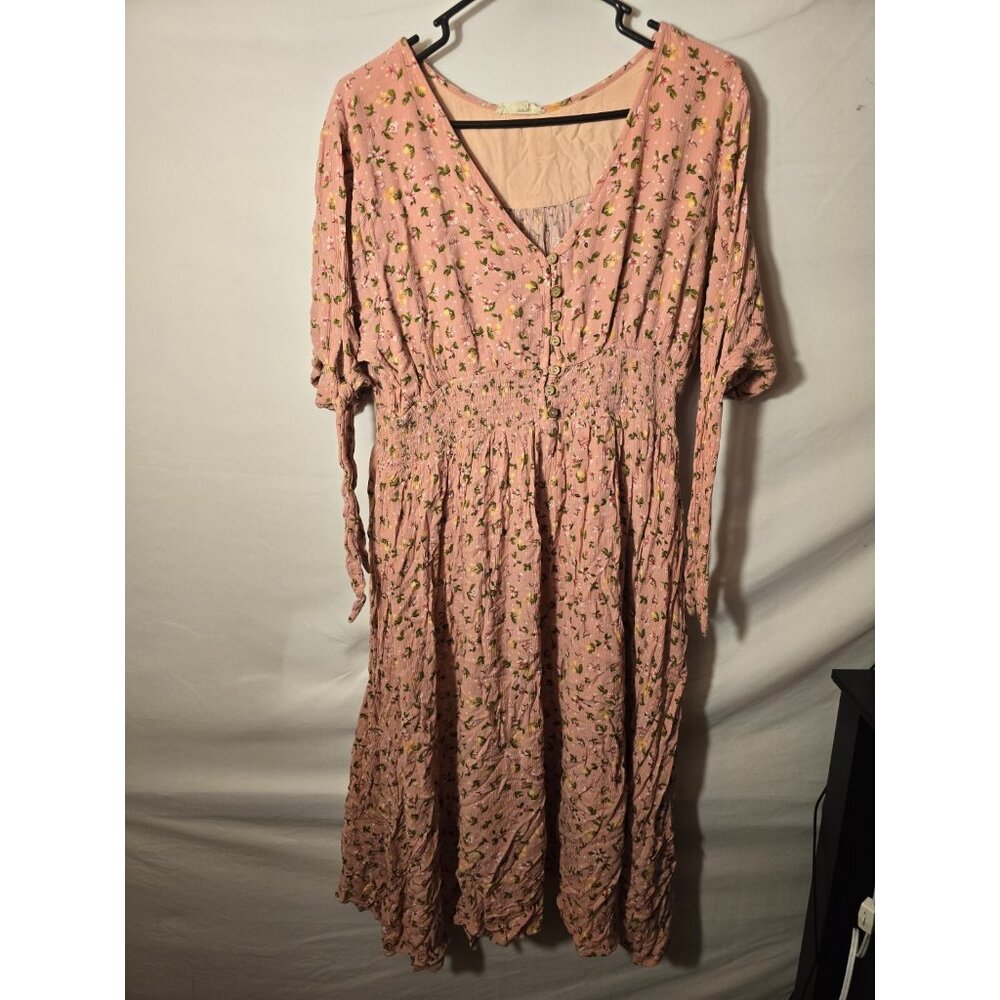 Siren Lily Womens Pink Floral Cottagecore Vneck Ruffles Maxi Dress Plus 3X Boho - Picture 1 of 4